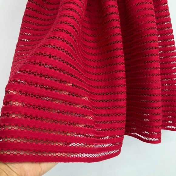 Maje Red Eyelet Trim Puffy Retro High Waist Knee Length Skirt 1 or S - Picture 10 of 16